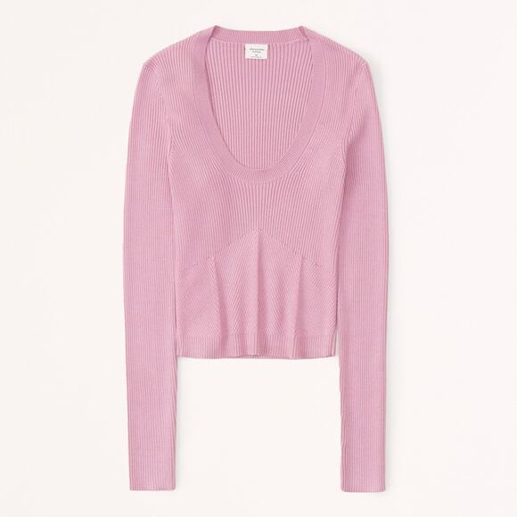 Abercrombie Fitch Longsleeve Slim Scoopneck Sweater - S - Pink - Picture 1 of 5